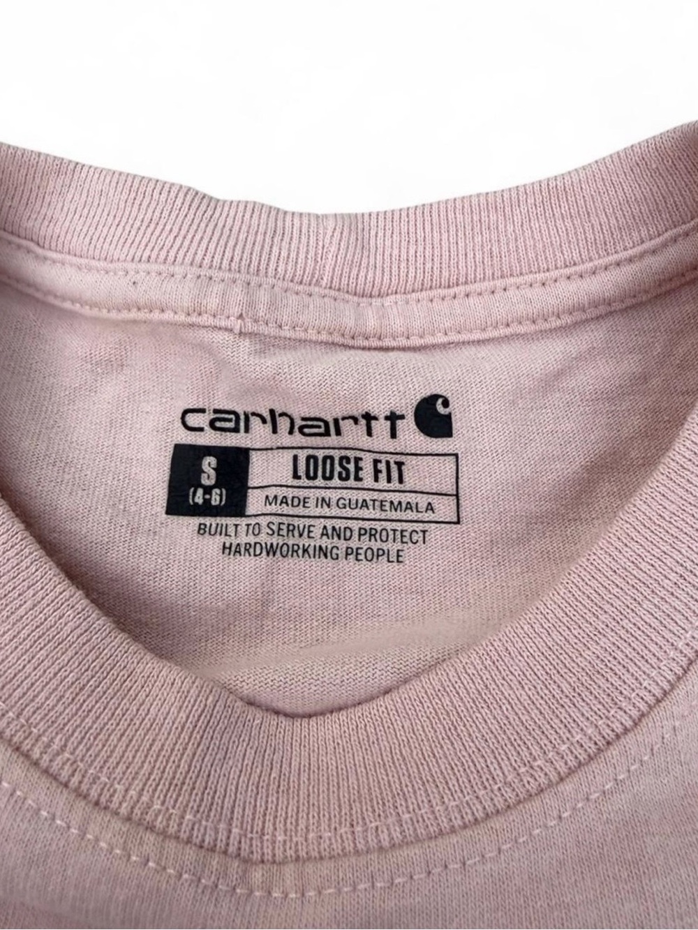 Carhartt Women's Sz. S Loose Fit Heavyweight Long Sleeve Logo T-Shirt- Ash Rose - Picture 3 of 5